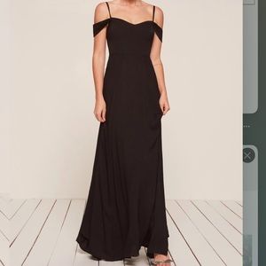 Sold out black reformation long OTS poppy black dress WITH SLIT size 2